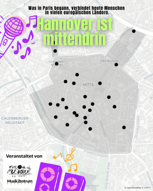 Karte der Stadt Hannover mit den Standorten der großen und kleinen Bühnen